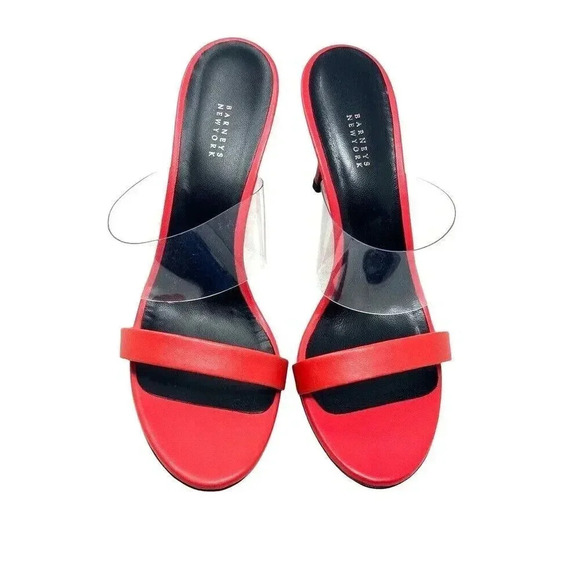 Barneys New York Red leather  & Clear PVC slide mule sandals size 38.5 8.5 new - Picture 2 of 8